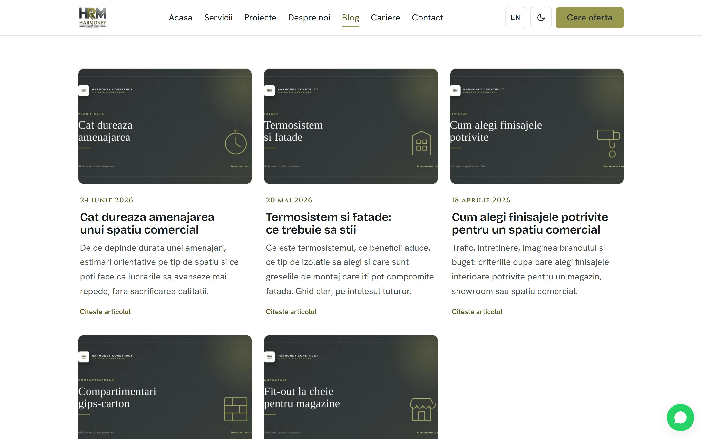 Harmoney Construct — Site de prezentare bilingv cu hero 3D