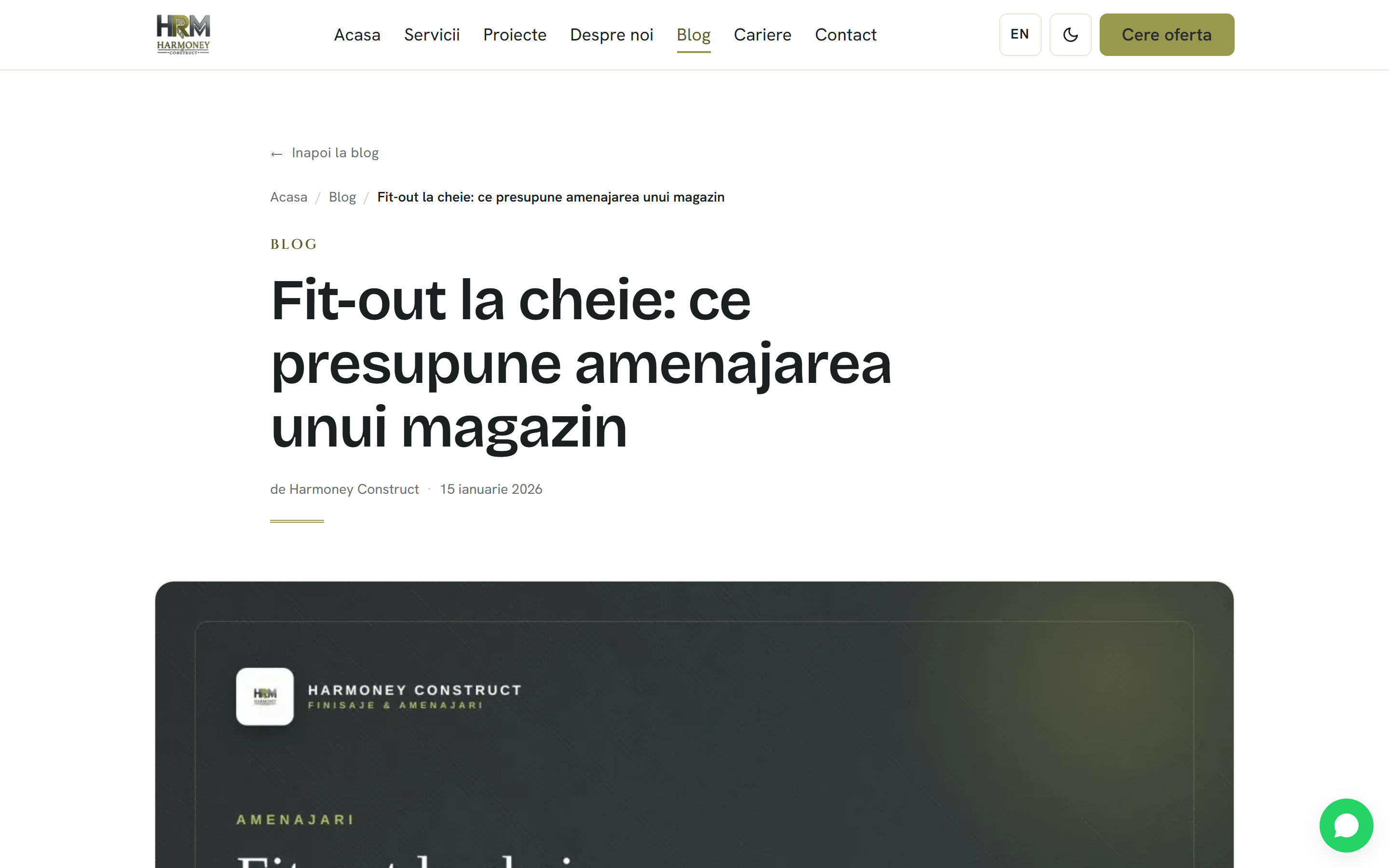 Harmoney Construct — Site de prezentare bilingv cu hero 3D
