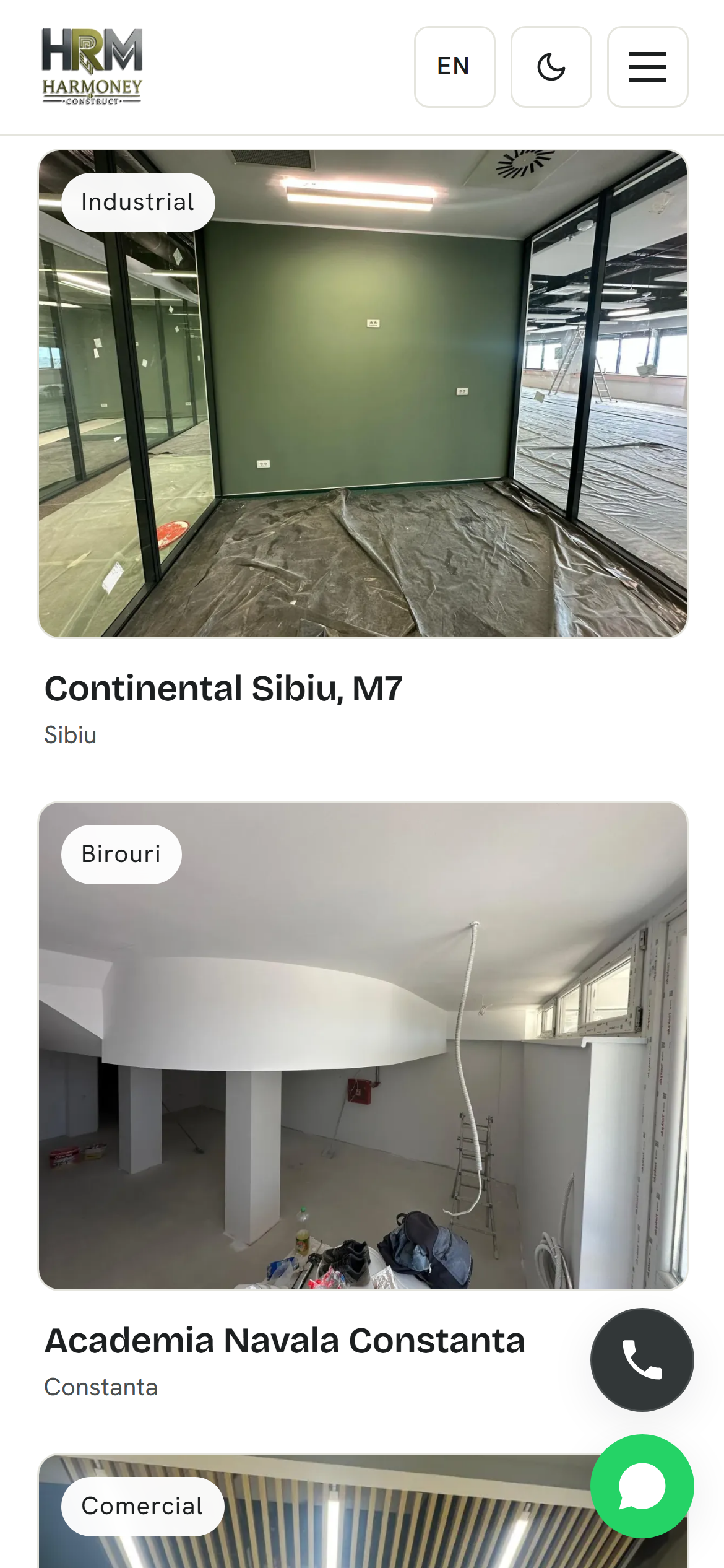 Harmoney Construct — Site de prezentare bilingv cu hero 3D