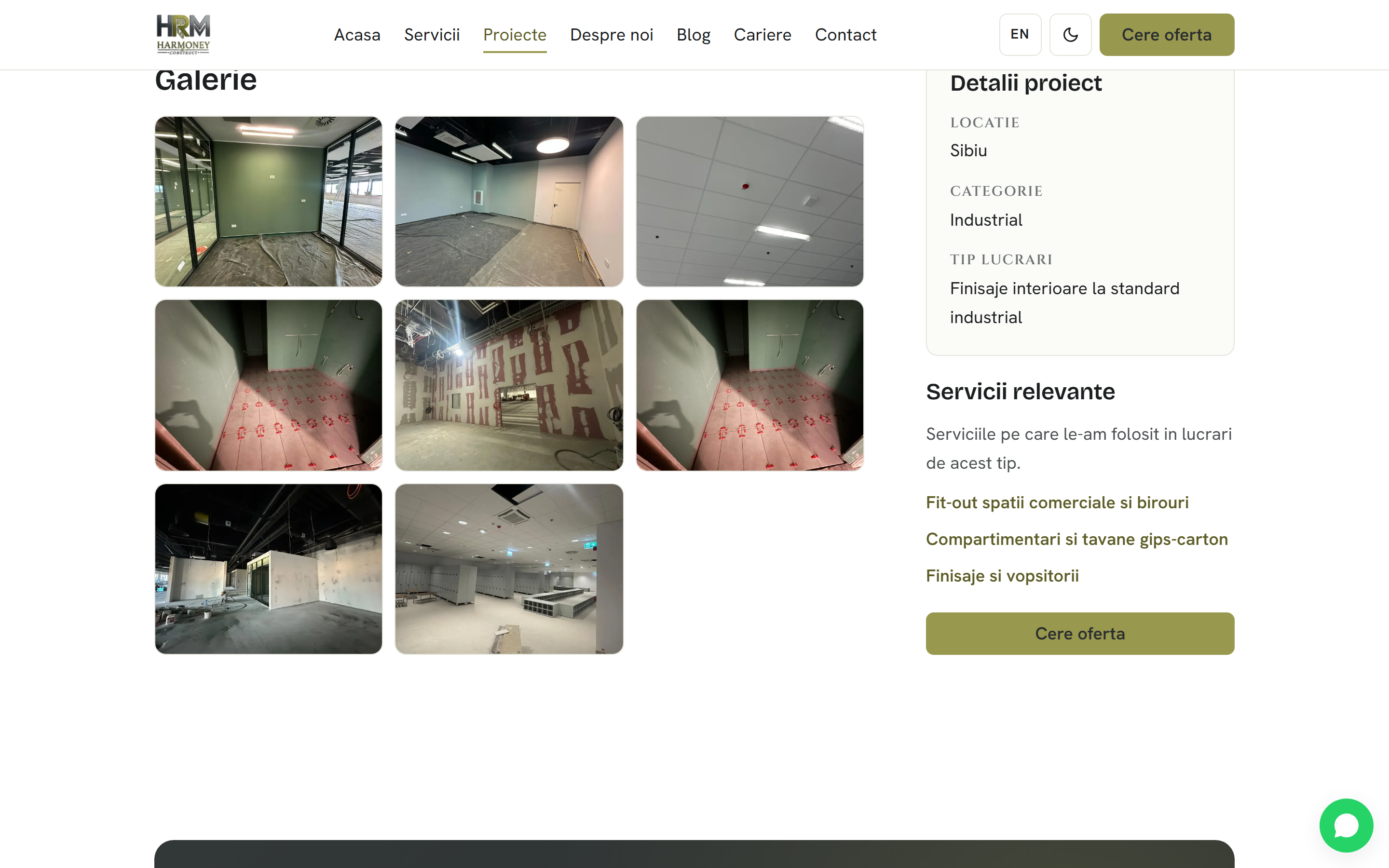 Harmoney Construct — Site de prezentare bilingv cu hero 3D