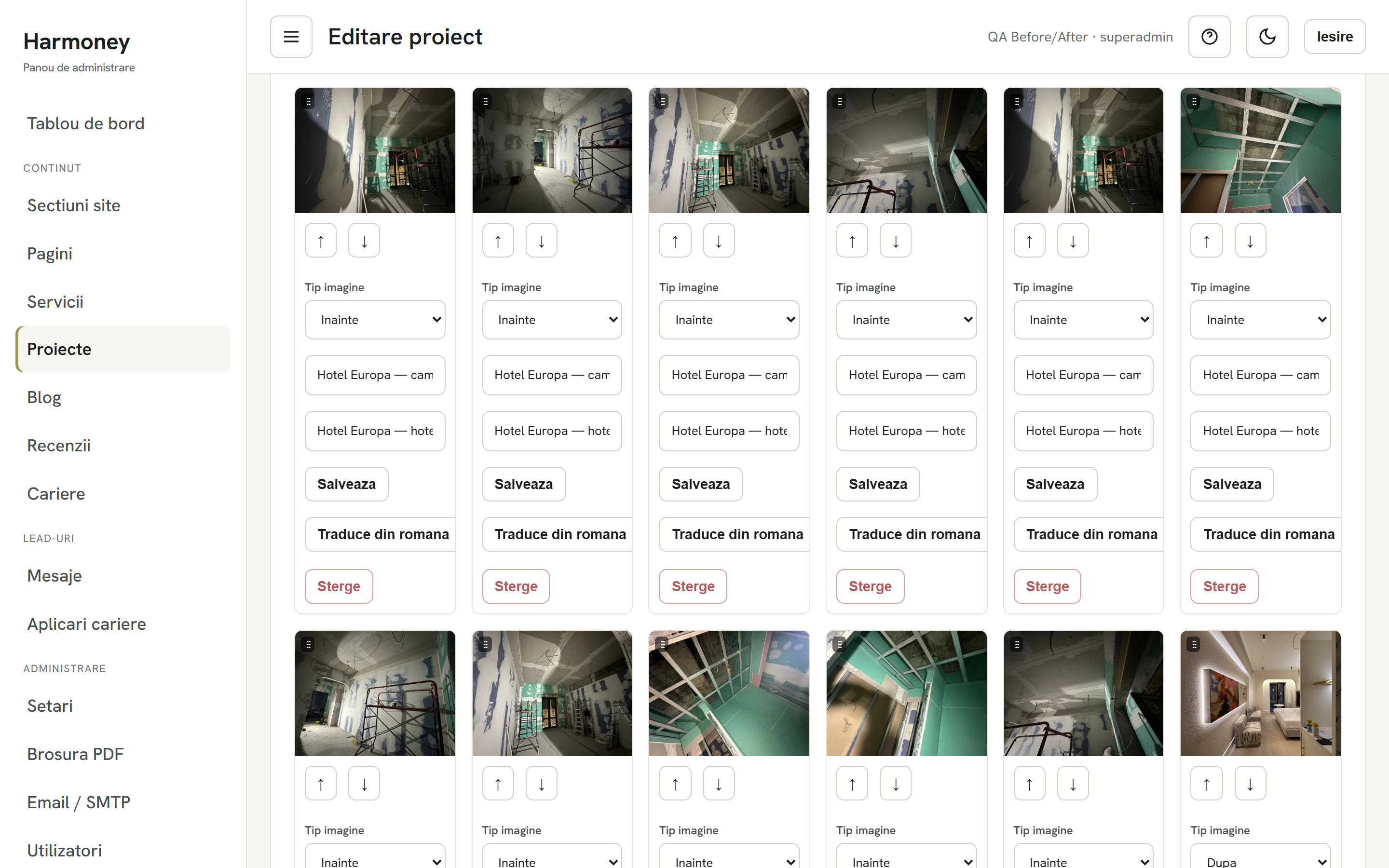 Harmoney Construct — Site de prezentare bilingv cu hero 3D