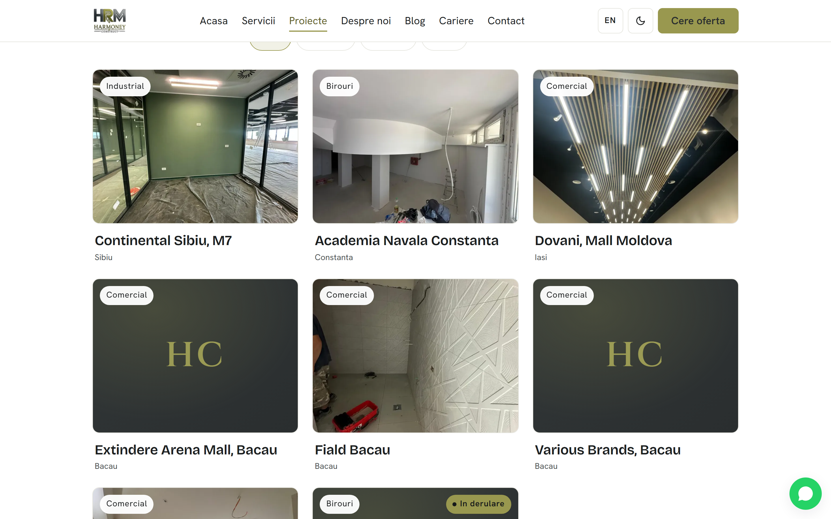 Harmoney Construct — Site de prezentare bilingv cu hero 3D