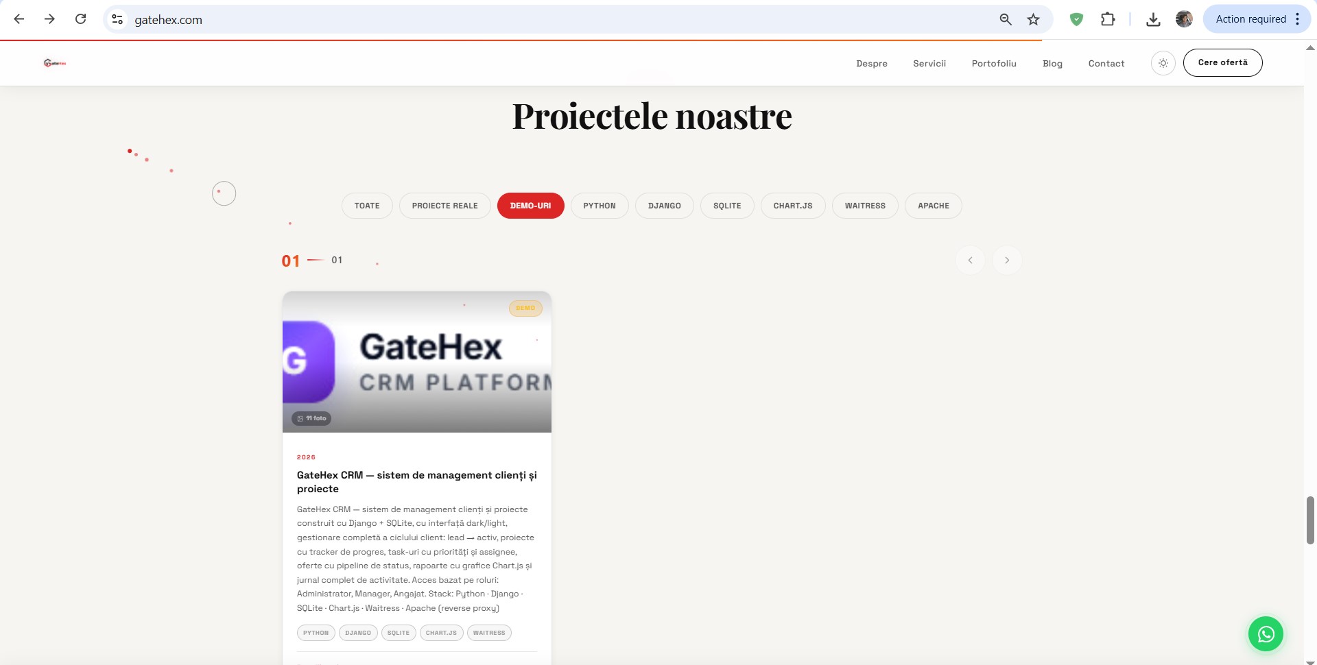 GateHex — site de prezentare cu admin propriu, calculator de preț și platformă de email marketing