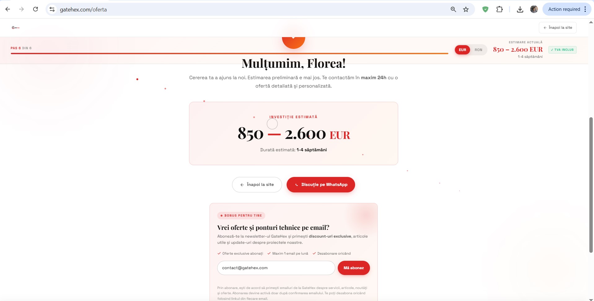GateHex — site de prezentare cu admin propriu, calculator de preț și platformă de email marketing