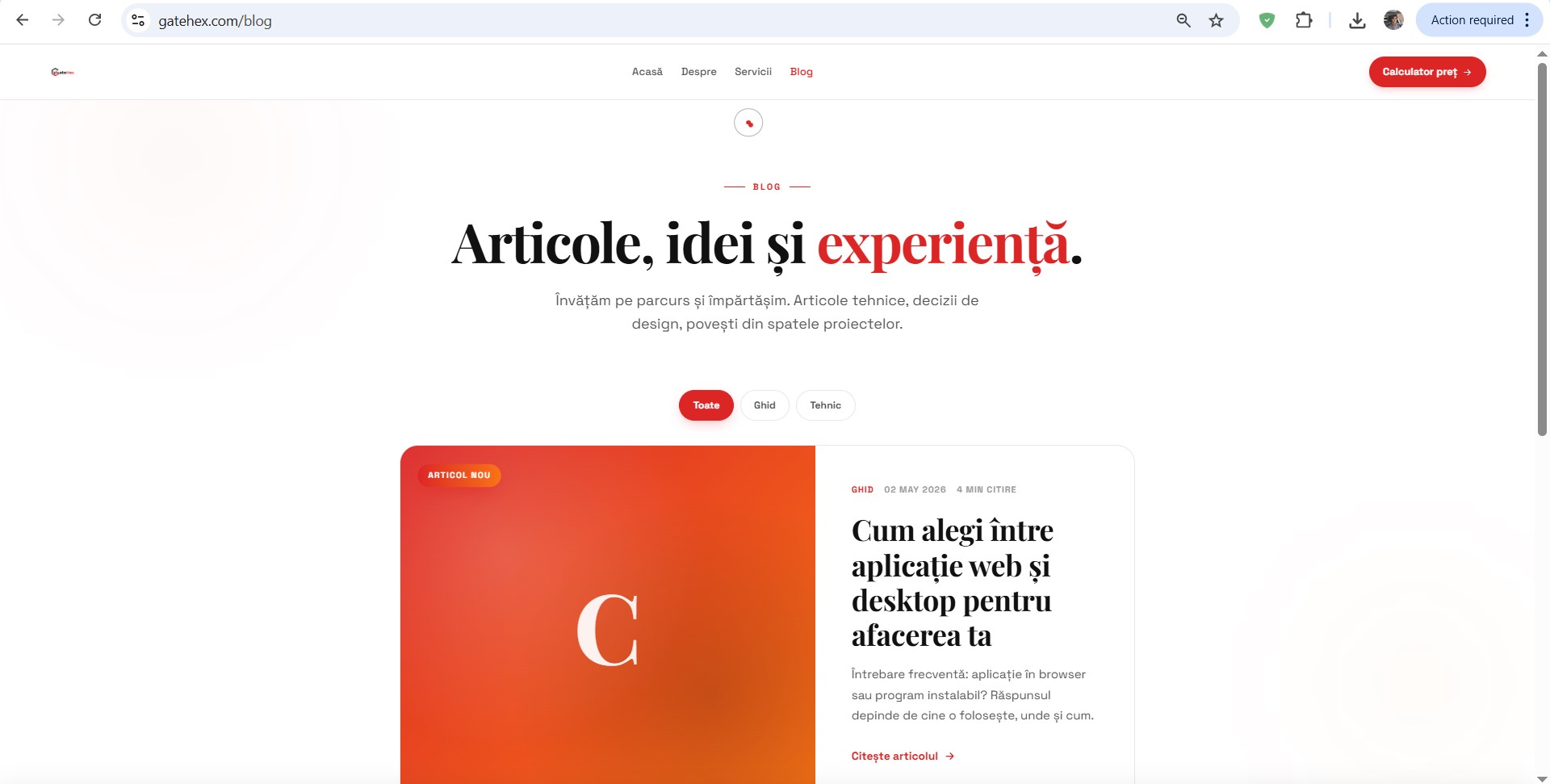 GateHex — site de prezentare cu admin propriu, calculator de preț și platformă de email marketing