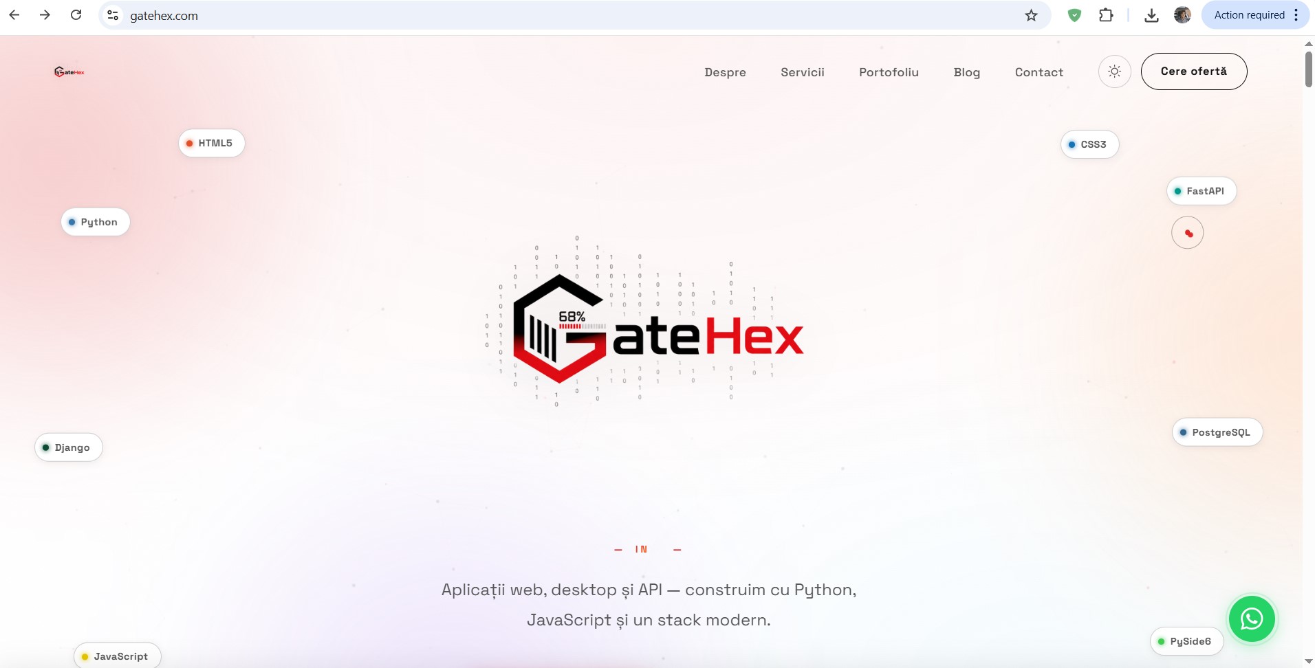 GateHex — site de prezentare cu admin propriu, calculator de preț și platformă de email marketing