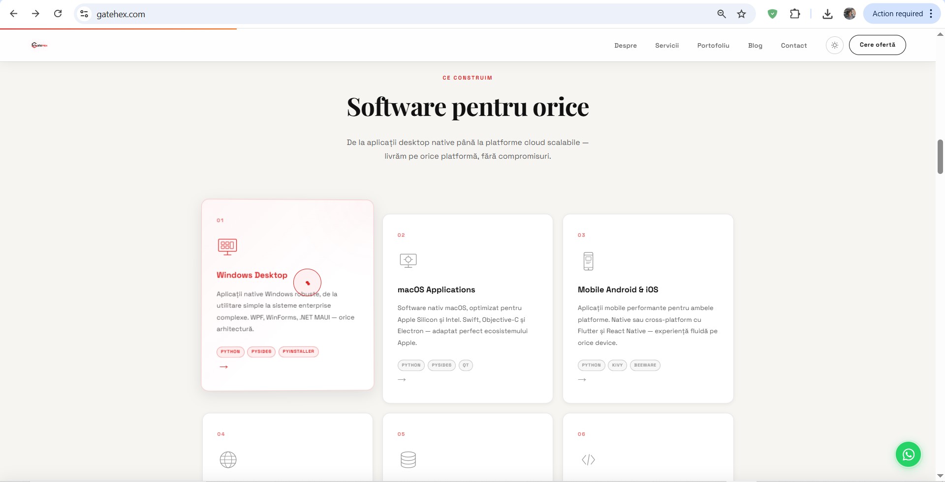 GateHex — site de prezentare cu admin propriu, calculator de preț și platformă de email marketing