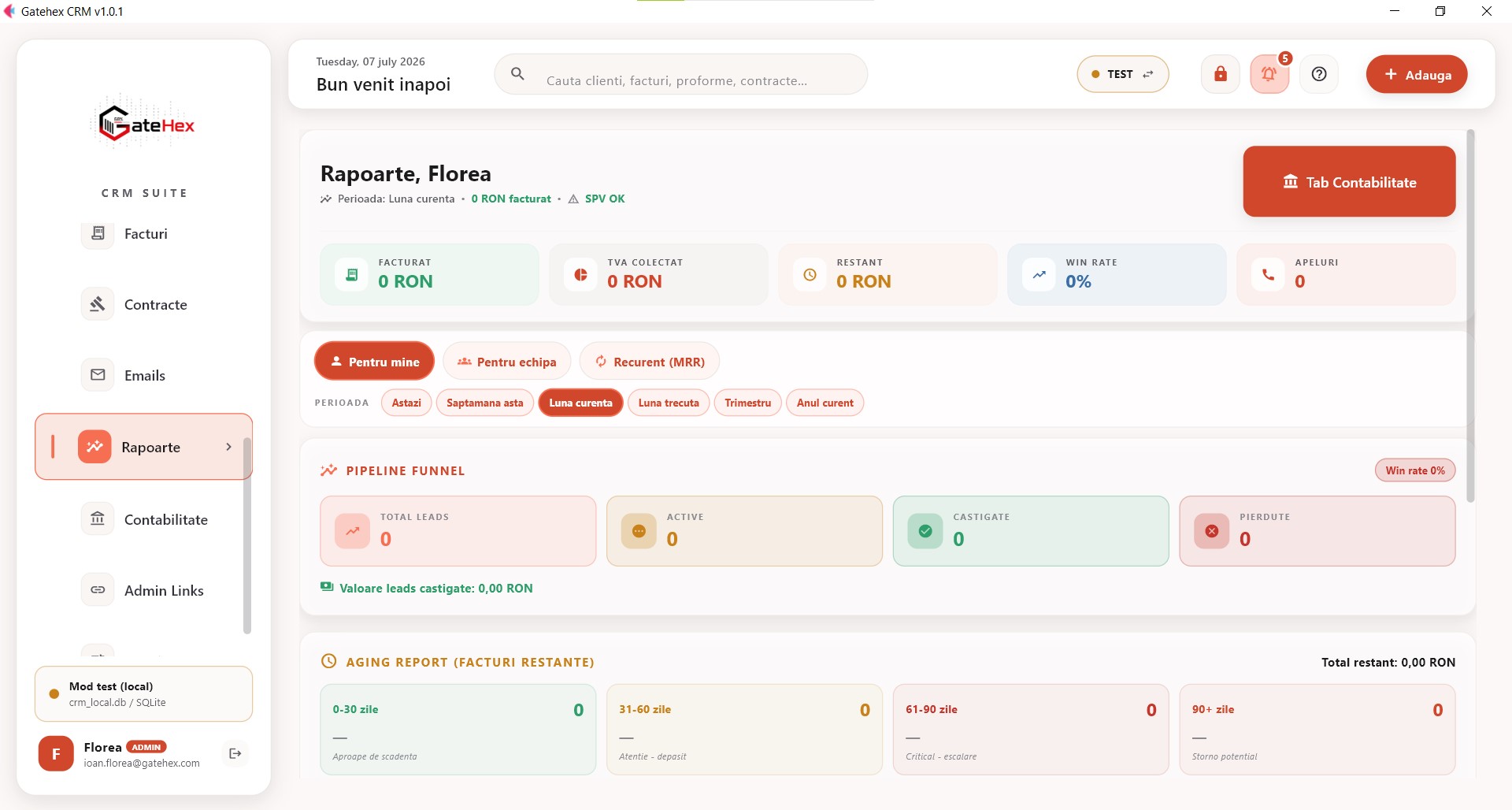 GateHex CRM — Sistem de gestiune clienti cu conformitate fiscala RO