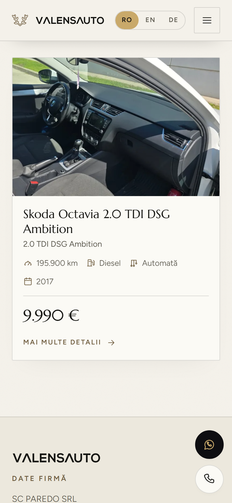 Valens Auto — Platformă de prezentare și stoc auto