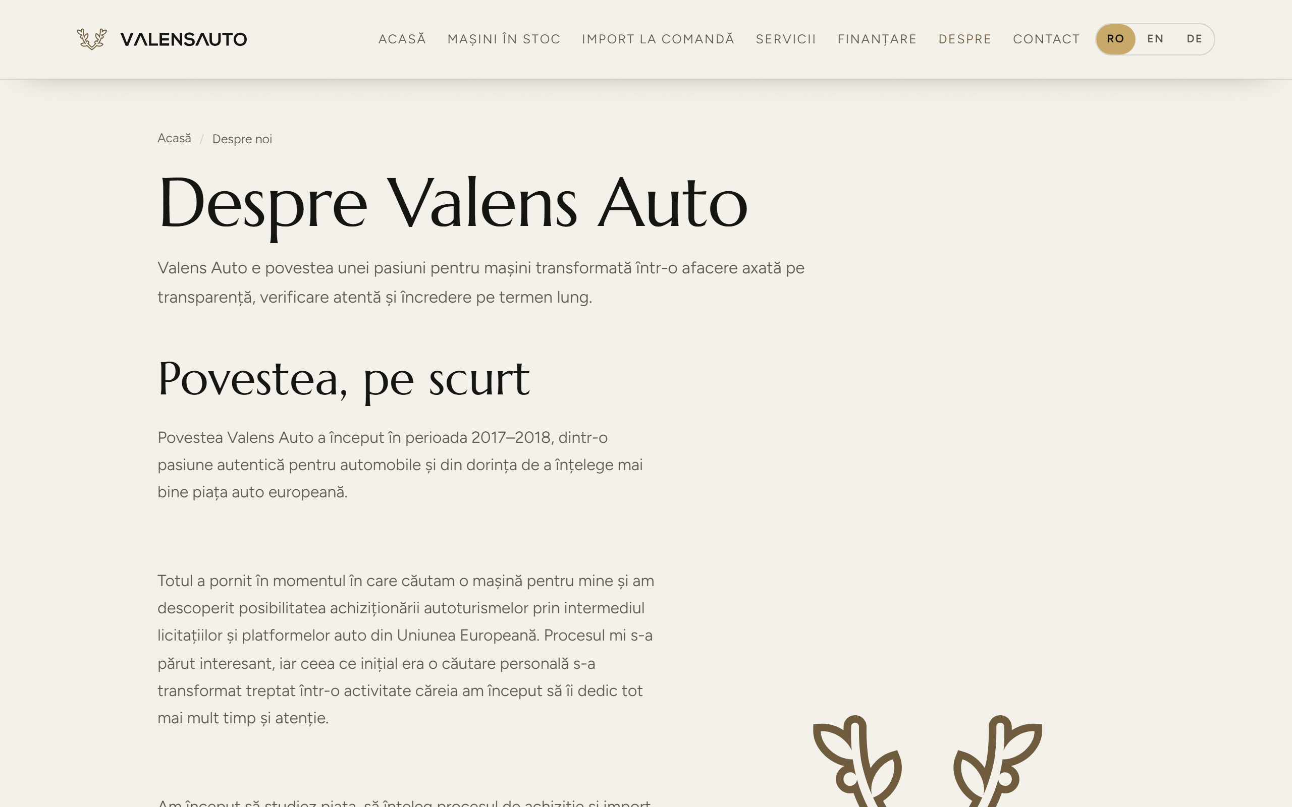 Valens Auto — Platformă de prezentare și stoc auto