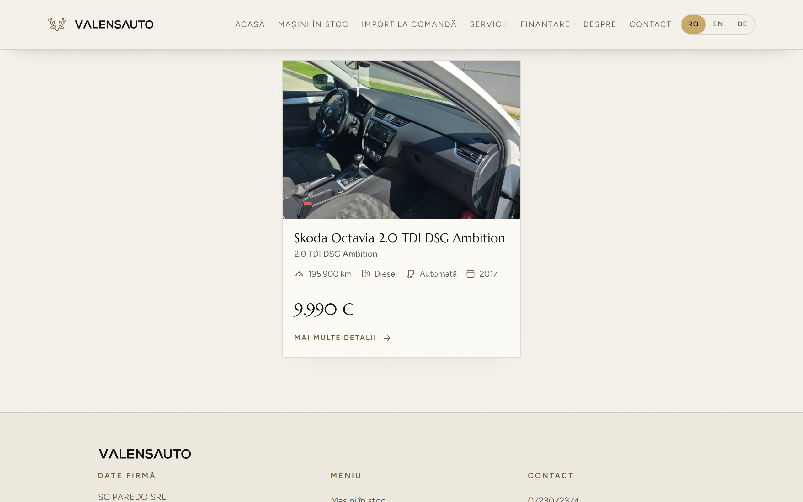 Valens Auto — Platformă de prezentare și stoc auto