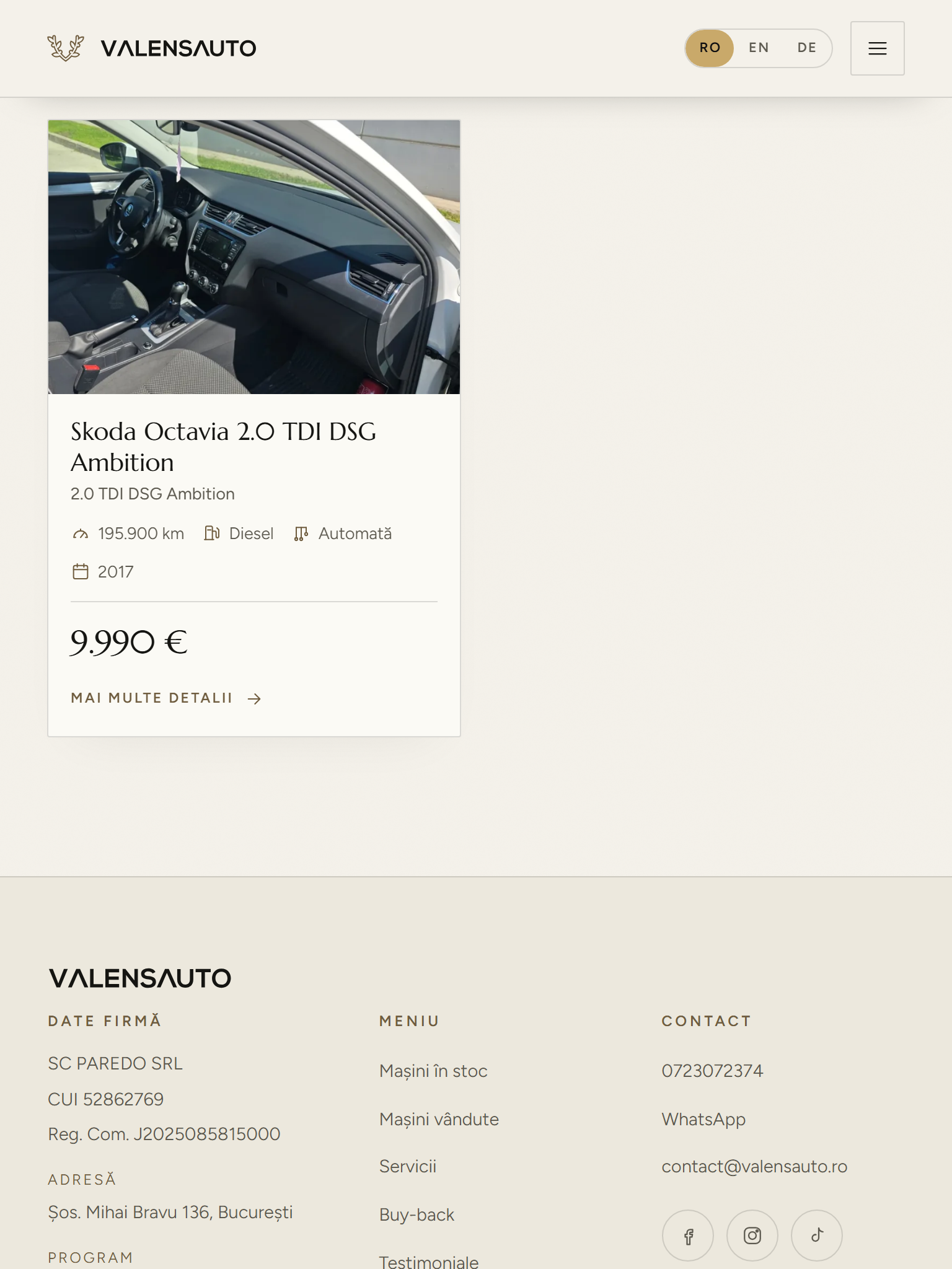 Valens Auto — Platformă de prezentare și stoc auto