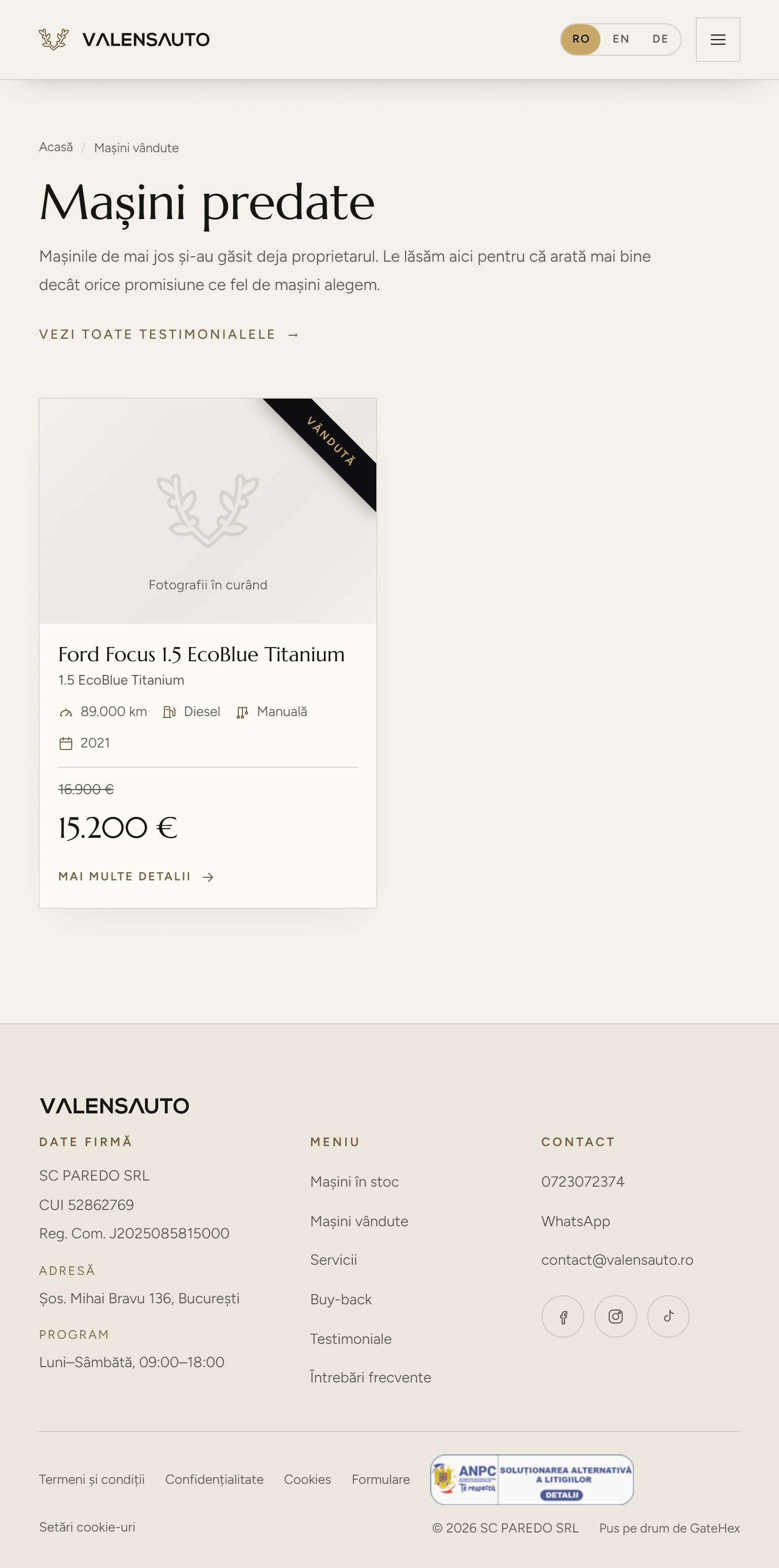 Valens Auto — Platformă de prezentare și stoc auto